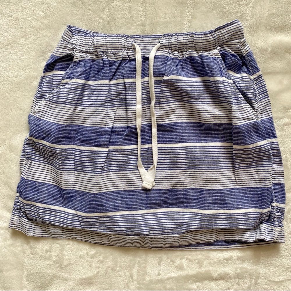 Gap Blue White Stripe Linen Cotton Drawstring Mini‎ Skirt Pockets Womens Sz S